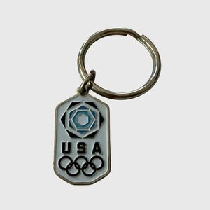 Official USA Olympic Key Ring Aminco Enamel Olympic Rings Y2K Silver Tone White